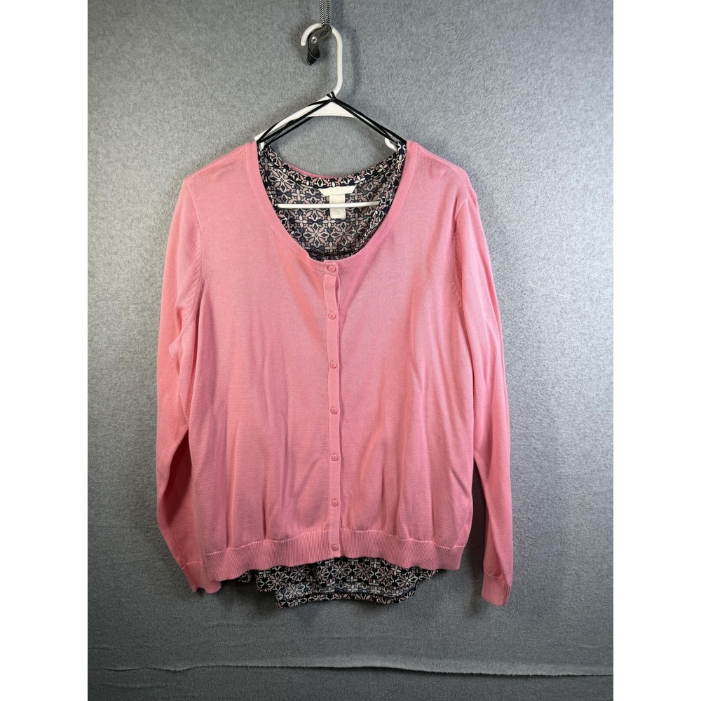 H&M Sweater Shirt Set Womens Large Pink Floral V Neck Knit 2 Piece Top Duo